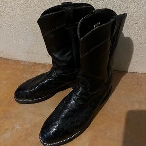 Larry Mahan Black Ostrich Quill Leather Cowboy Boots Mens Sz 11 D Style 10201
